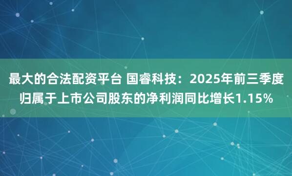 最大的合法配资平台 国睿科技：2025年前三季度归属于上市公司股东的净利润同比增长1.15%